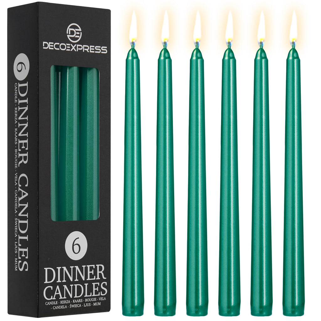 DECO EXPRESS Taper Candles Set of 6, 10, 15 or 50, Long Burning Time up to 8 Hours, Odourless (Purple, Set of 15)