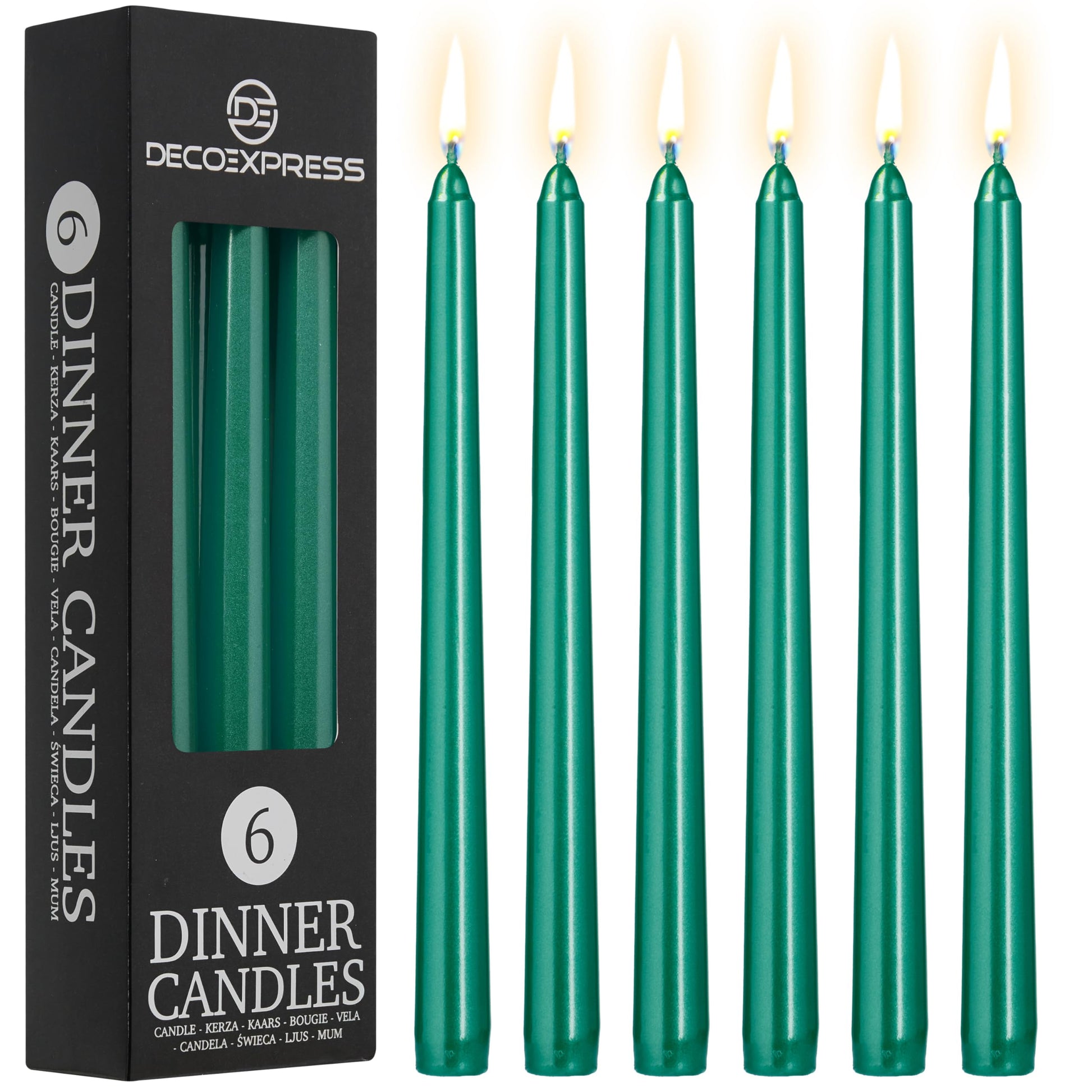 DECO EXPRESS Taper Candles Set of 6, 10, 15 or 50, Long Burning Time up to 8 Hours, Odourless (Purple, Set of 15)
