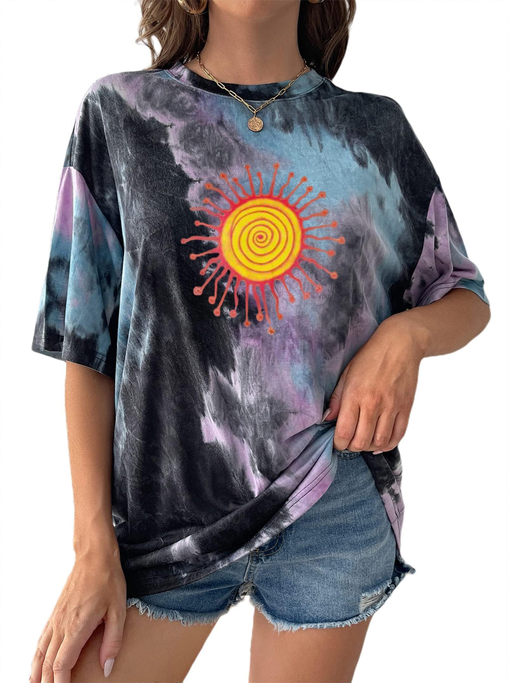 Remidoo Women's Casual Oversized T Shirt Short Sleeve Graphic Tee Letter Tie Dye Shirts