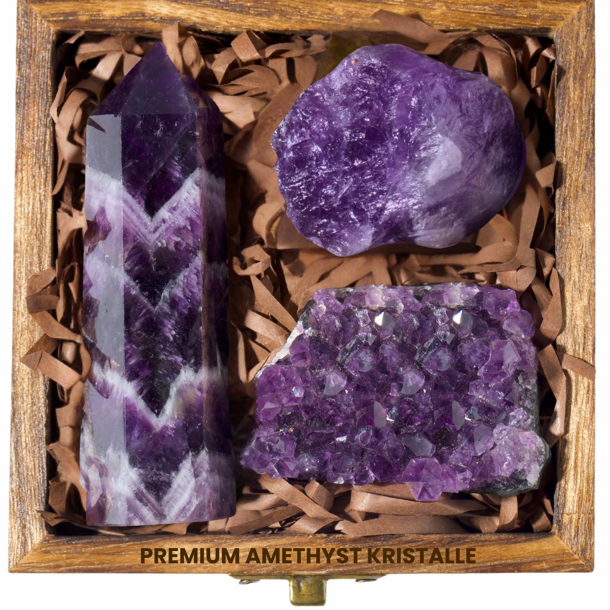 Anima Premium 7 Chakra Kristalle Steine Set – Edelsteine Heilsteine mit Rosenquarz, Amethyst und Lapislazuli in einer Holzbox für Heilung – Spirituelles Geschenk für Frauen mit Anleitungsheft