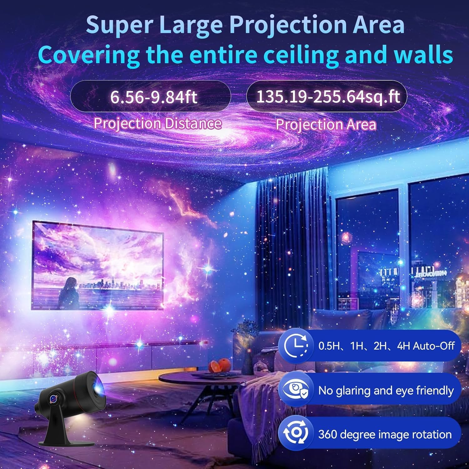 VanSmaGo 8th Gen Sternenhimmel Galaxy Projektor, Galaxy Planetarium Star Projector, HD Picture Night Light Sternenprojektor, 360° Rotating Mist with Adjustable Button and Timer [Energy Class C]