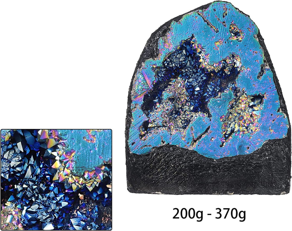 mookaitedecor Angel Aura Quartz Geode Stone Titanium Coated Natural Rock Crystal Druzy for Reiki Healing Home Decoration 200-370 g, Multicoloured