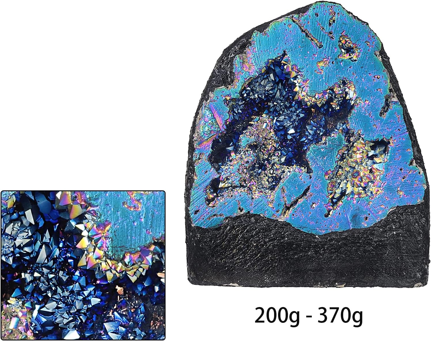mookaitedecor Angel Aura Quartz Geode Stone Titanium Coated Natural Rock Crystal Druzy for Reiki Healing Home Decoration 200-370 g, Multicoloured