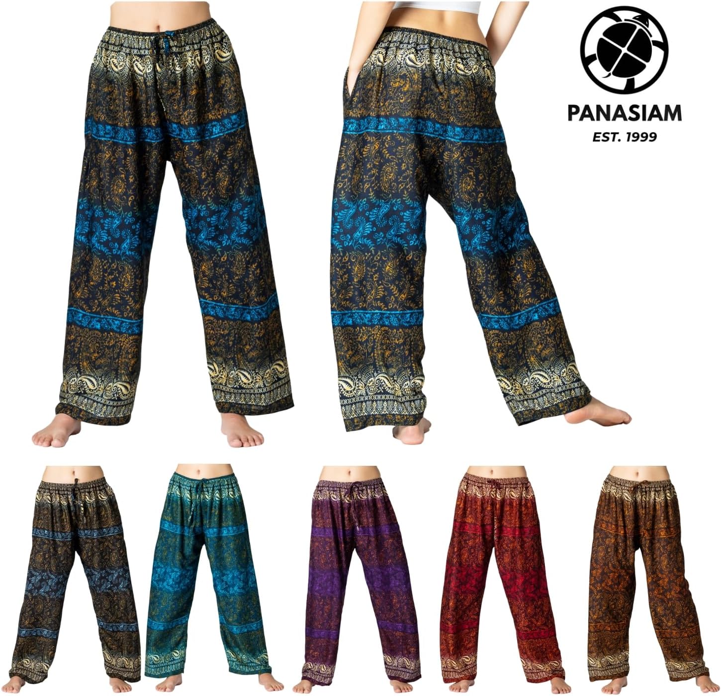 PANASIAM Relaxhose Indostyle - Haremshose, Sommerhose, Wellnesshose, Wohlfühlhose, Lounge-Hose, Freizeithose - Damen & Herren - Urlaub, Kur, Spa, Yoga