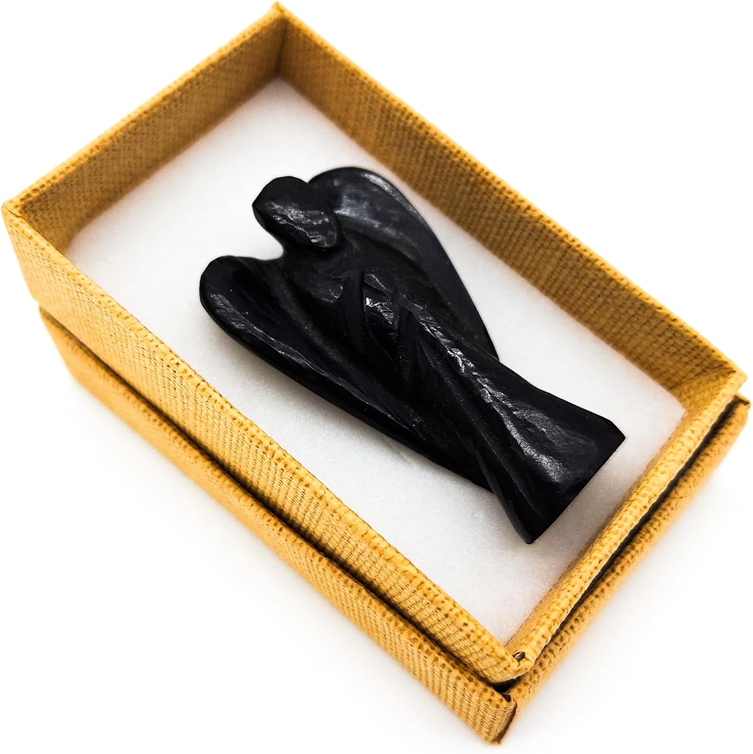 Guardian Angel Black Tourmaline Gemstone 5 cm Lucky Charm Healing Stone in Jewellery Box Protection Energy Happiness