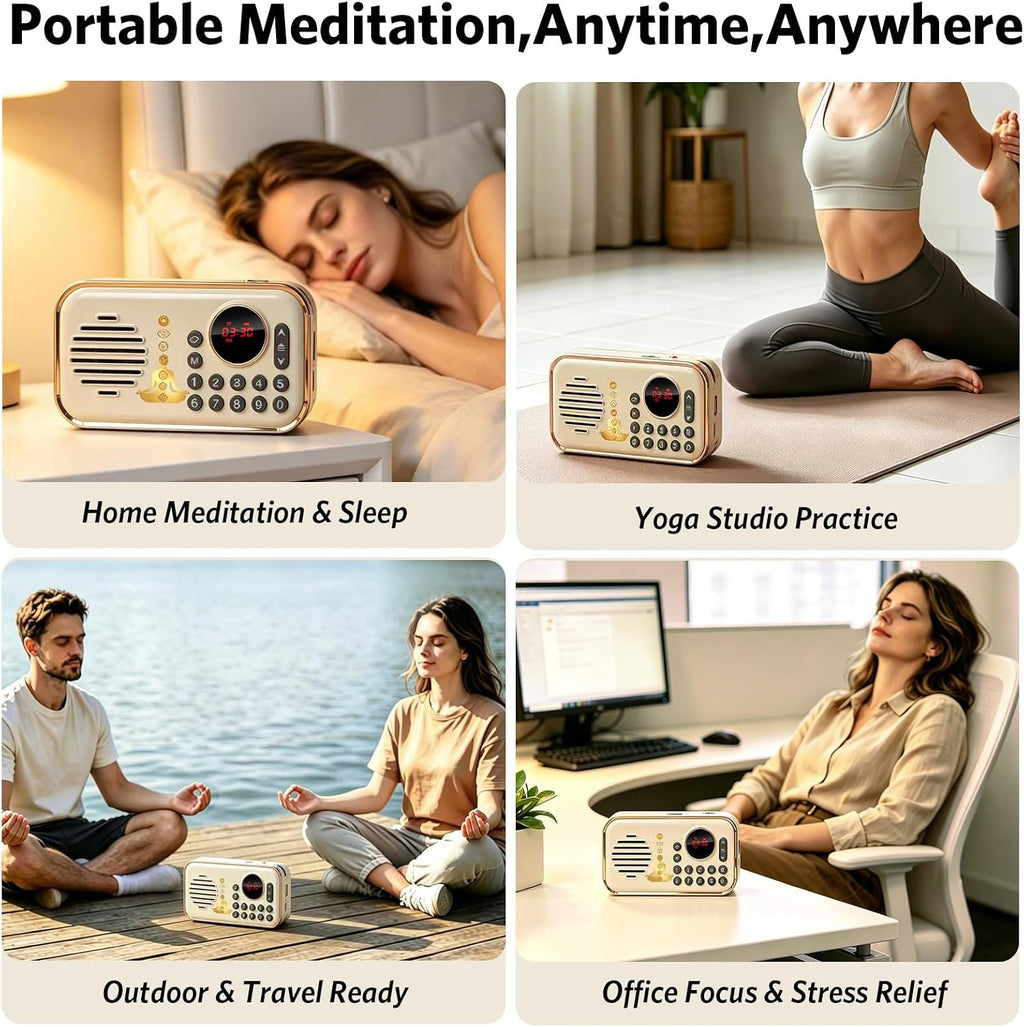Portable Electronic Tibetan Meditation Singing Bowl Player Features 27 Chakra Meditation Sound Effects,Suitable for Yoga,Chakra Healing and Stress Relief,Best Gift Choice(White)