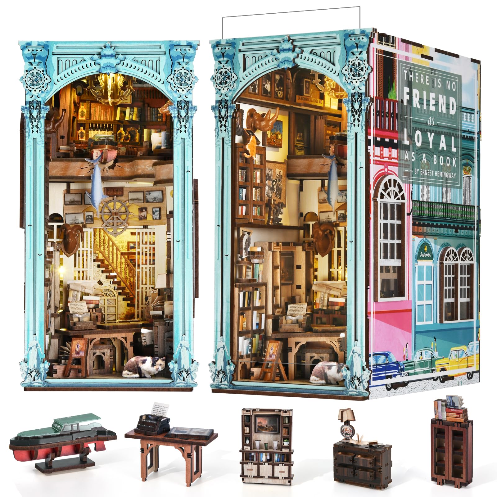 Book Nook Kit, DIY Miniatur Puppenhaus Booknook Kit, 3D Wooden Puzzle Bookend Bookshelf Insert Decor mit LED-Licht und Staubschutzhülle für Jugendliche und Erwachsene (Beyond Library)