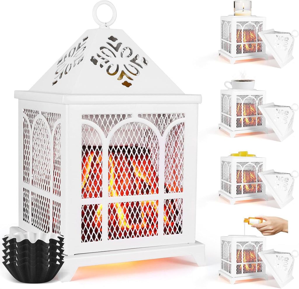 Elektrische Duftlampe,4 in 1 Kamin Duftlampe für Duftwachs,Kerze,Duftöl, Elektrischer Wachswärmer Aroma Diffuser Duftöl Lampe Duftwachs Lampe Elektrisch Aromalampe für Büro Schlafzimmer Dekoration