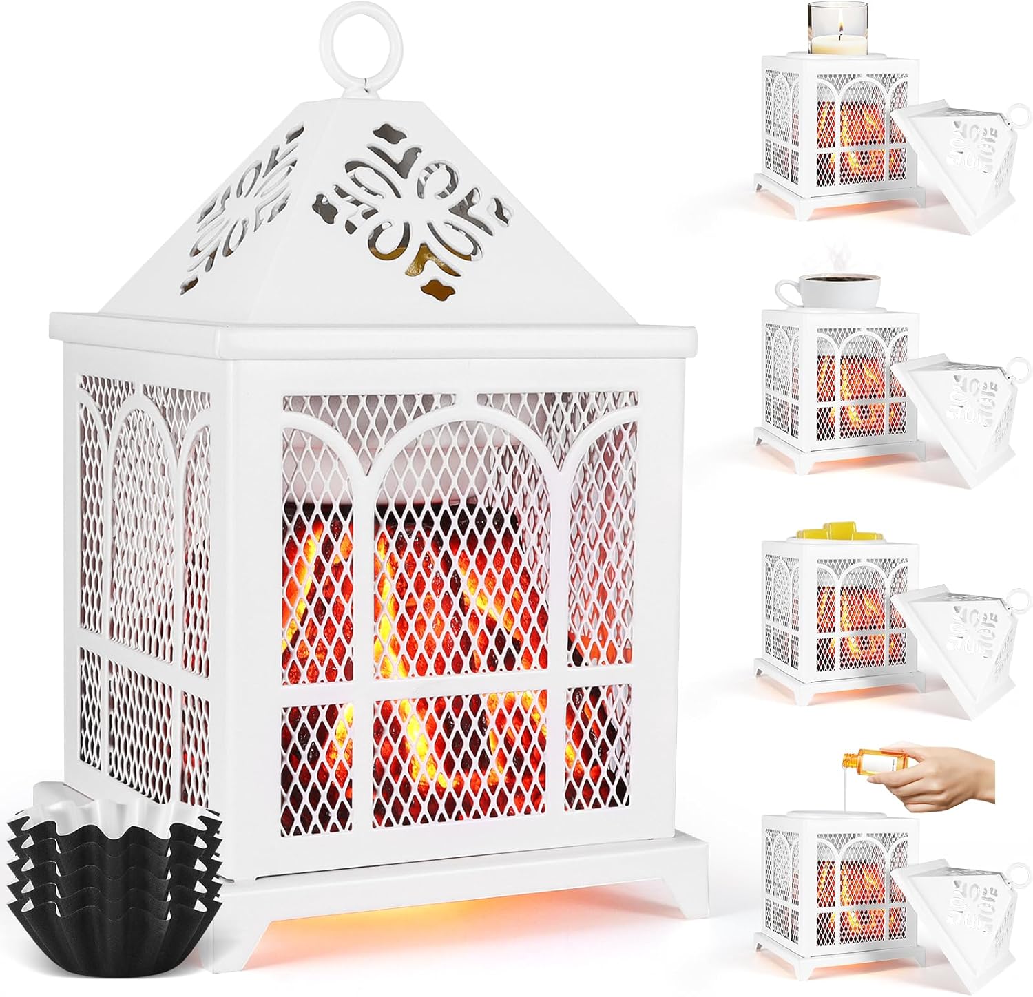 Elektrische Duftlampe,4 in 1 Kamin Duftlampe für Duftwachs,Kerze,Duftöl, Elektrischer Wachswärmer Aroma Diffuser Duftöl Lampe Duftwachs Lampe Elektrisch Aromalampe für Büro Schlafzimmer Dekoration