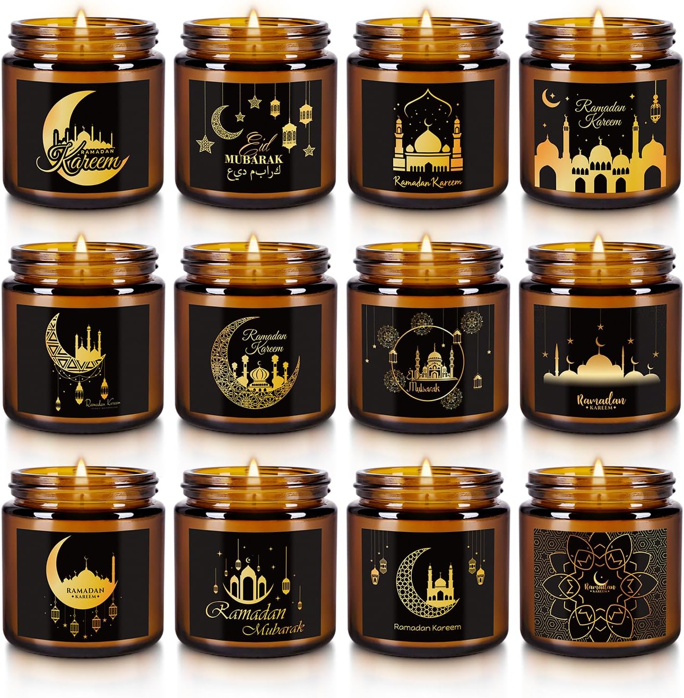 12 Pack of Ramadan Aromatherapy Candles, Glass Canned Candles
