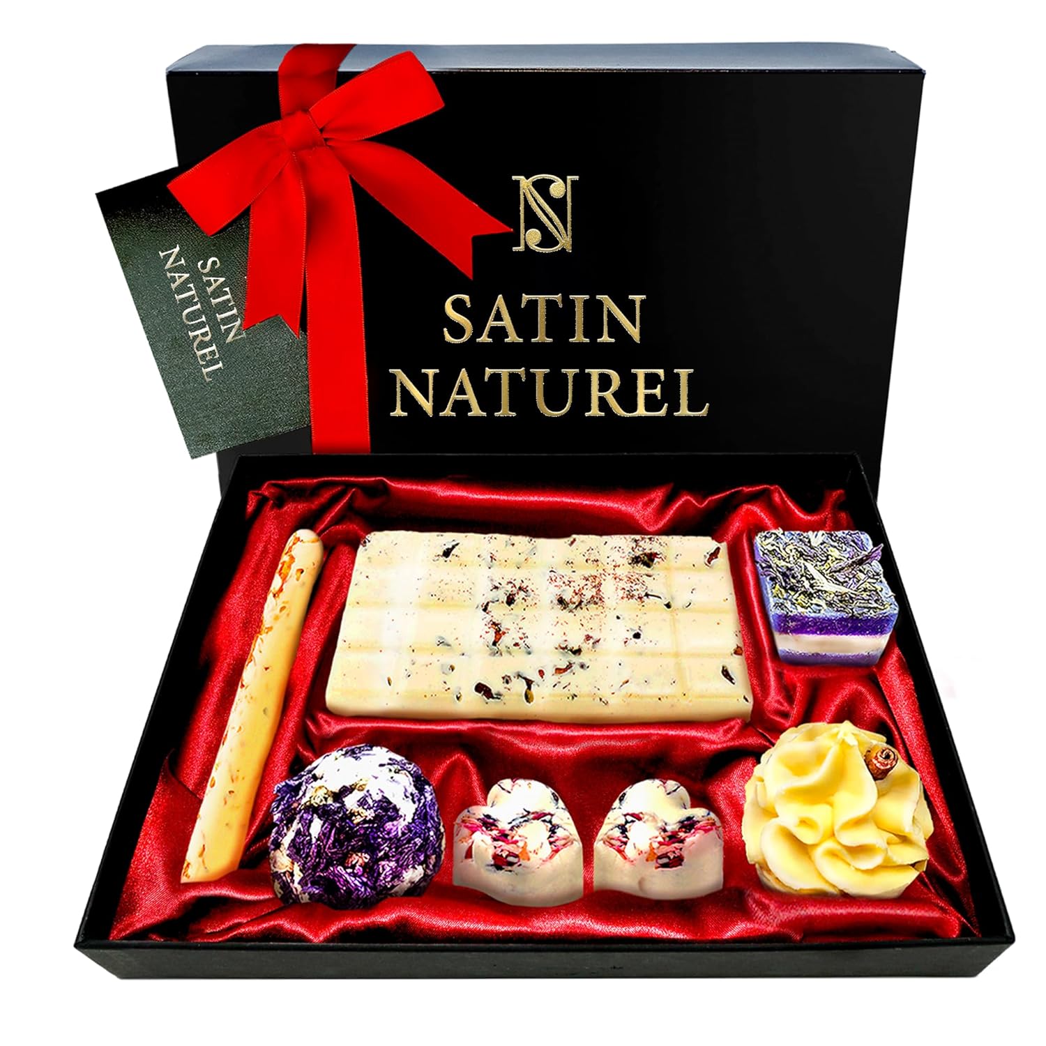 Satin Naturel 7 Luxuriöse BIO Badebomben Vegan für 14 Bäder - Geschenk für Sie - Wellness Geschenke für Frauen - Geburtstagsgeschenk für Frauen - Frauentag Geschenk