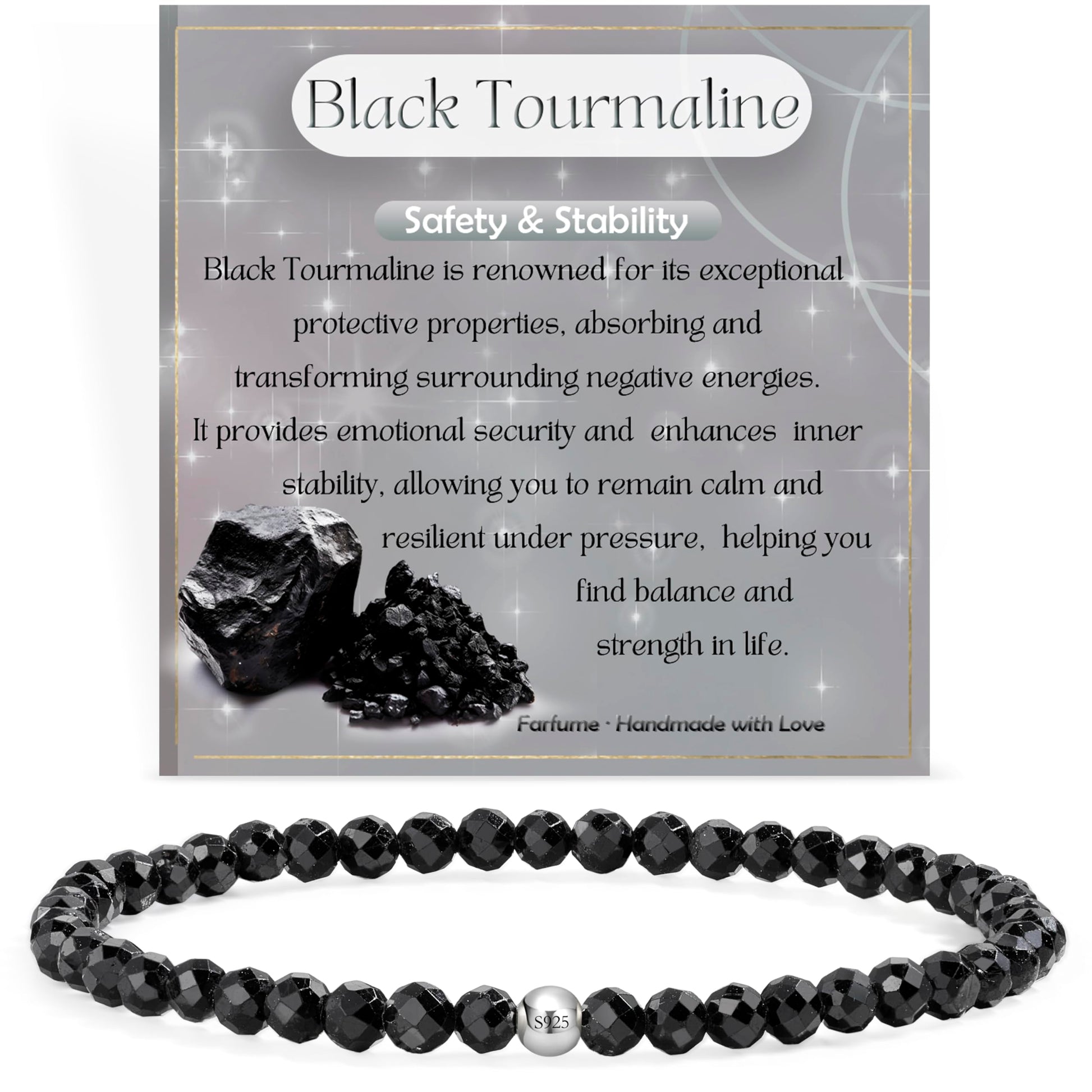 Farfume 4mm Edelstein Perlen Armband für Frauen, Kristall Silber 925 Naturstein Schmuck Elastisch Armbänder Damen, Chakra Spirituelle Charms Armbänder Valentinstag-Geschenke