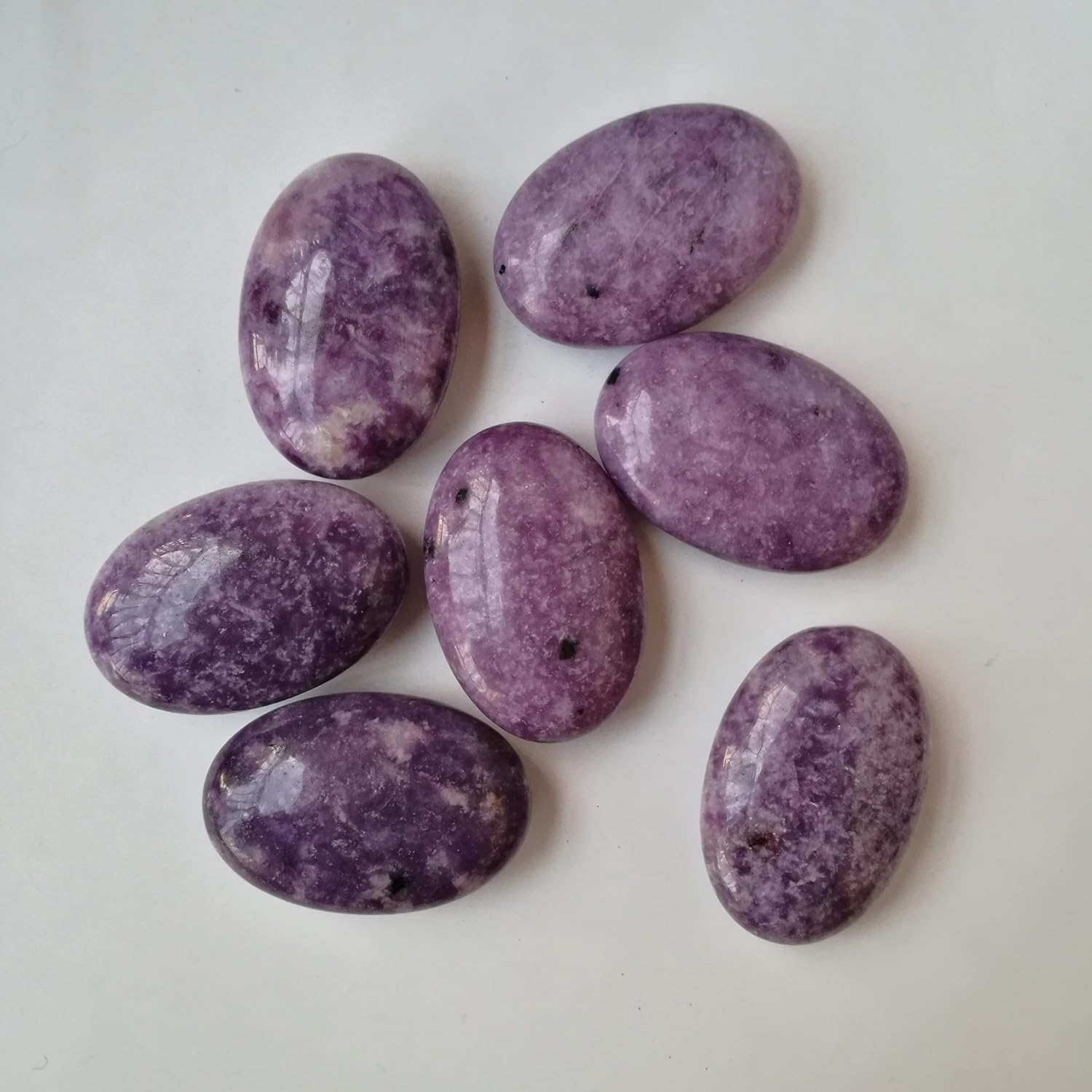 Natural Purple Lepidolite Worry Stones Oval Palm Pockets Healing Crystal Massage Spa Energy Stone