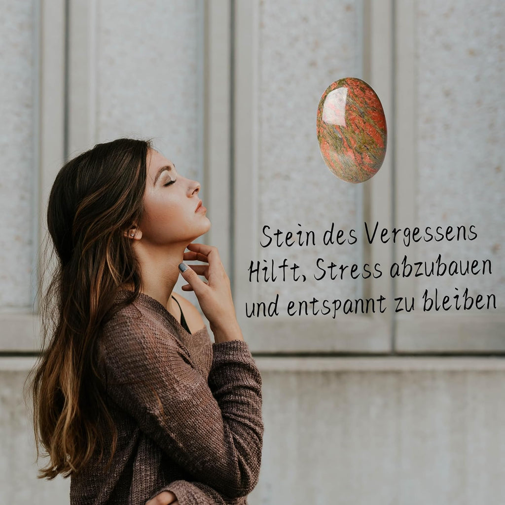 QINJIEJIE Groß Unakite 2.4" Ovale Kristall Natürliche Kristalle Edelsteine Sorgensteine Handschmeichler Stein Polierte Steine Reiki Steine für Angst zu Lindern Spirituelle Geschenke 1PC