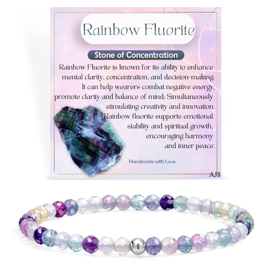 Farfume 4mm Edelstein Perlen Armband für Frauen, Kristall Silber 925 Naturstein Schmuck Elastisch Armbänder Damen, Chakra Spirituelle Charms Armbänder Valentinstag-Geschenke