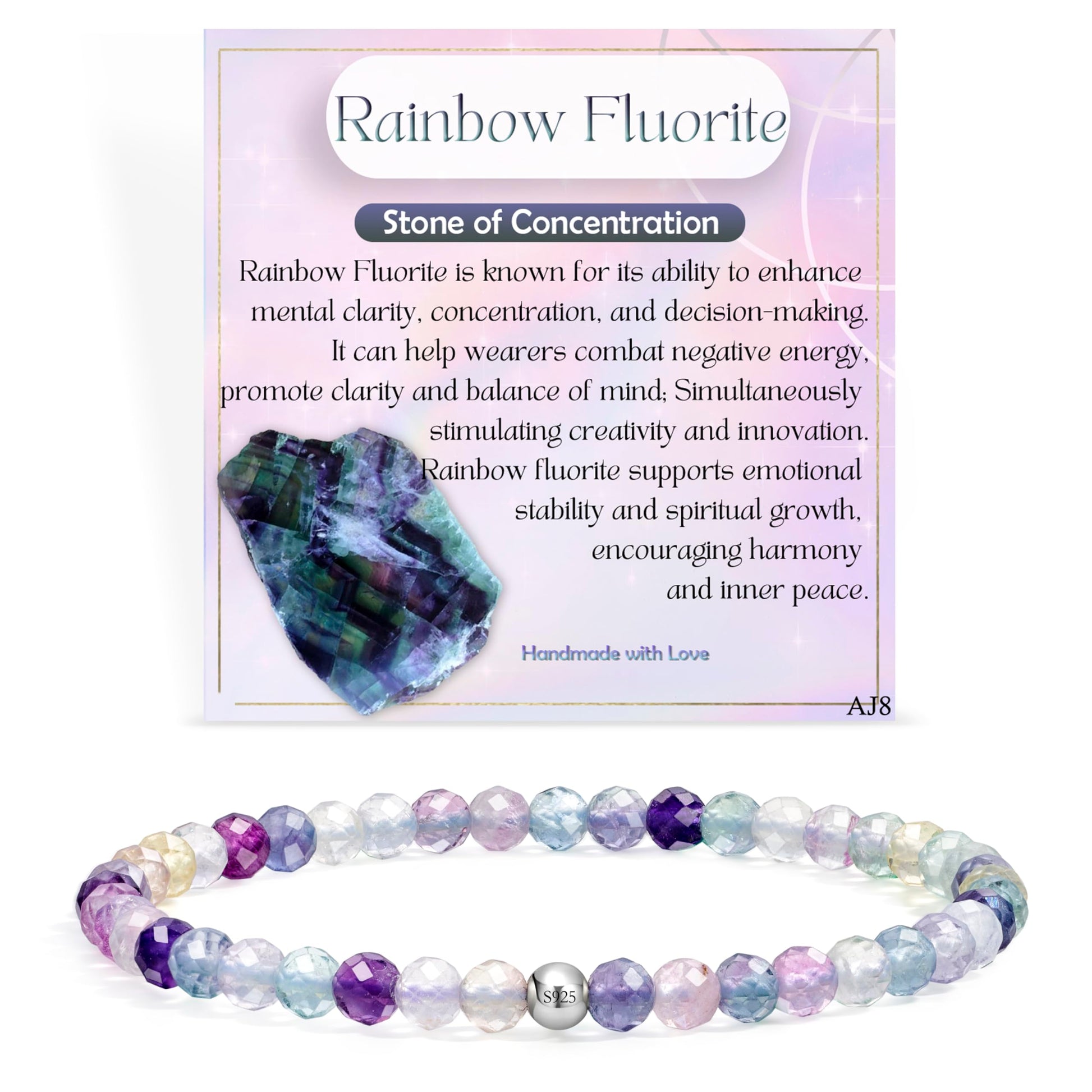 Farfume 4mm Edelstein Perlen Armband für Frauen, Kristall Silber 925 Naturstein Schmuck Elastisch Armbänder Damen, Chakra Spirituelle Charms Armbänder Valentinstag-Geschenke