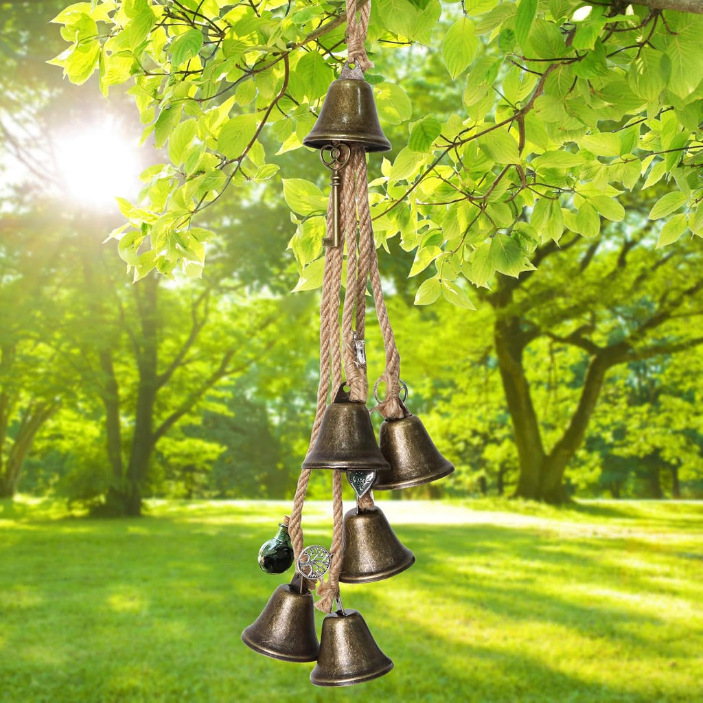 Witch Bells Wind Chime, Door Guard Charm, Boho Decoration for Garden, Altar, Porch - Negative Energy Extinguishing, Blessing Bell, 6 Bells (48 mm)