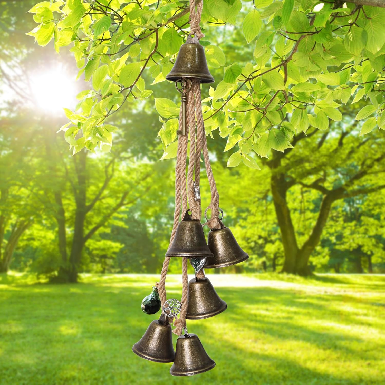 Witch Bells Wind Chime, Door Guard Charm, Boho Decoration for Garden, Altar, Porch - Negative Energy Extinguishing, Blessing Bell, 6 Bells (48 mm)