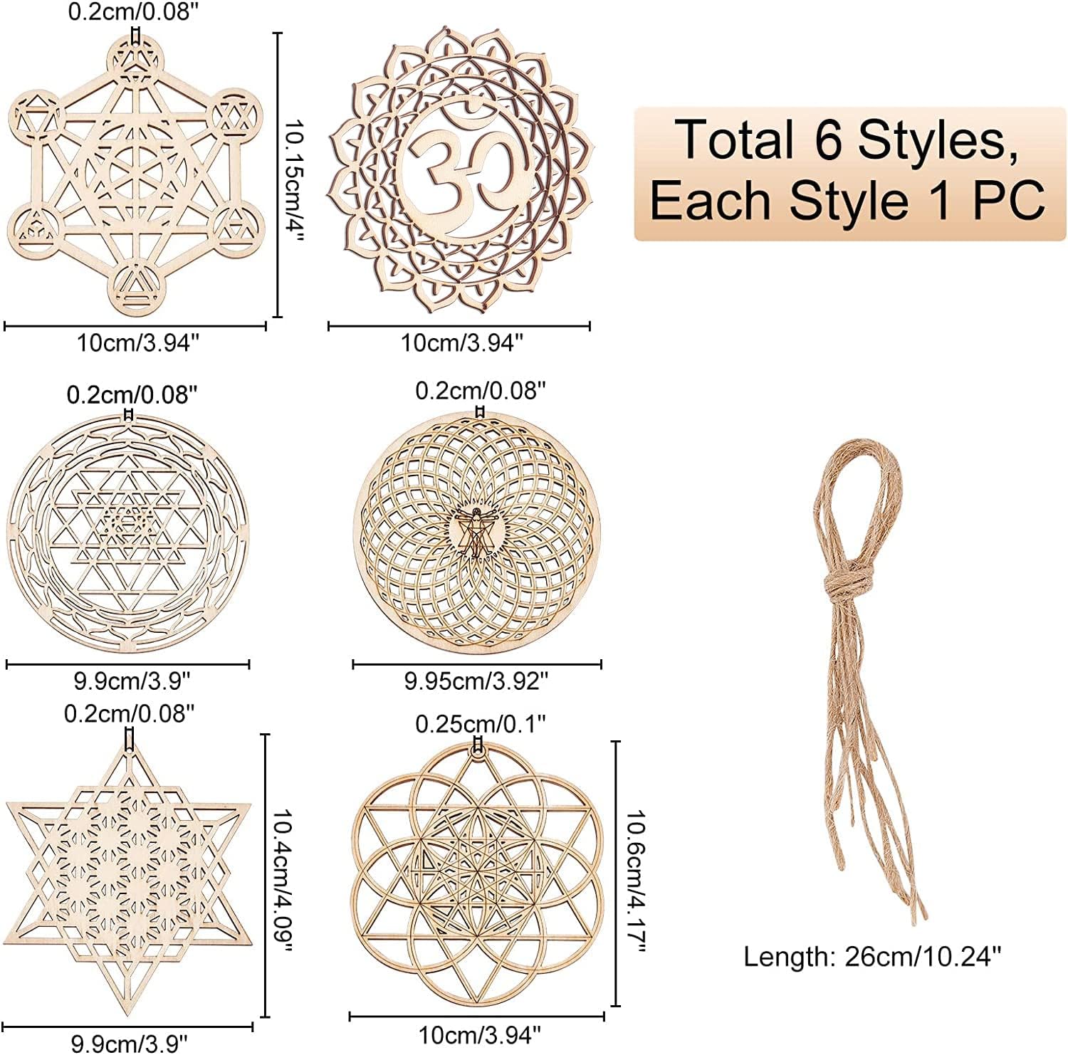 CHGCRAFT 6 Sets 6 Stil 3,96 Zoll Heilige Geometrie Wandkunst Set Meditation Chakra Holz Wandskulptur Blume des Lebens Mandala Holz Kristallgitterplatte Für Yoga Meditationsraum Heimdekoration