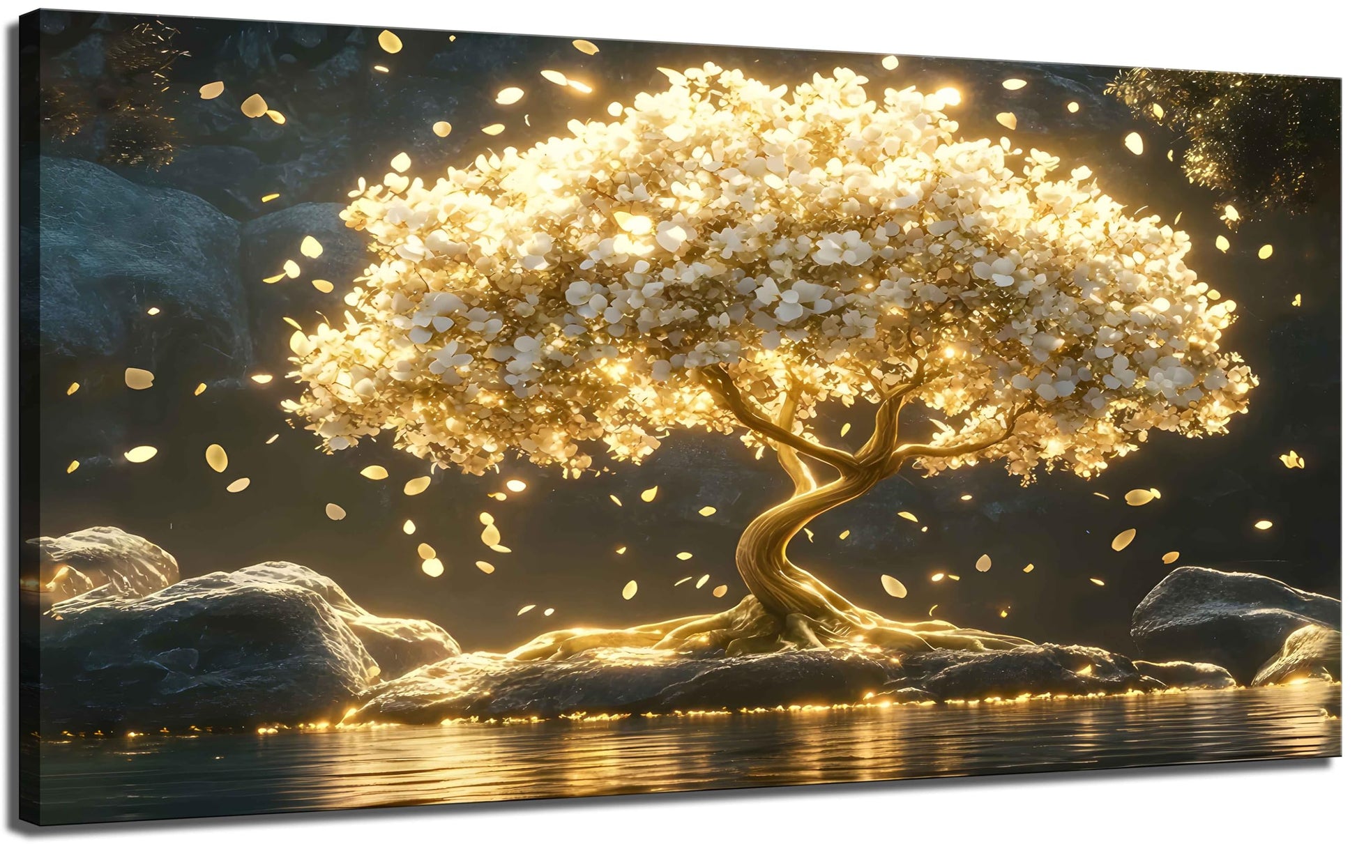 Large Buddha Lotus Canvas Wall Art Abstract Gold and Grey Zen Buddhism Decor painting Pictures Modern Serene Meditation Posters Prints for living room Bedroom Office Hallway Home Decoration