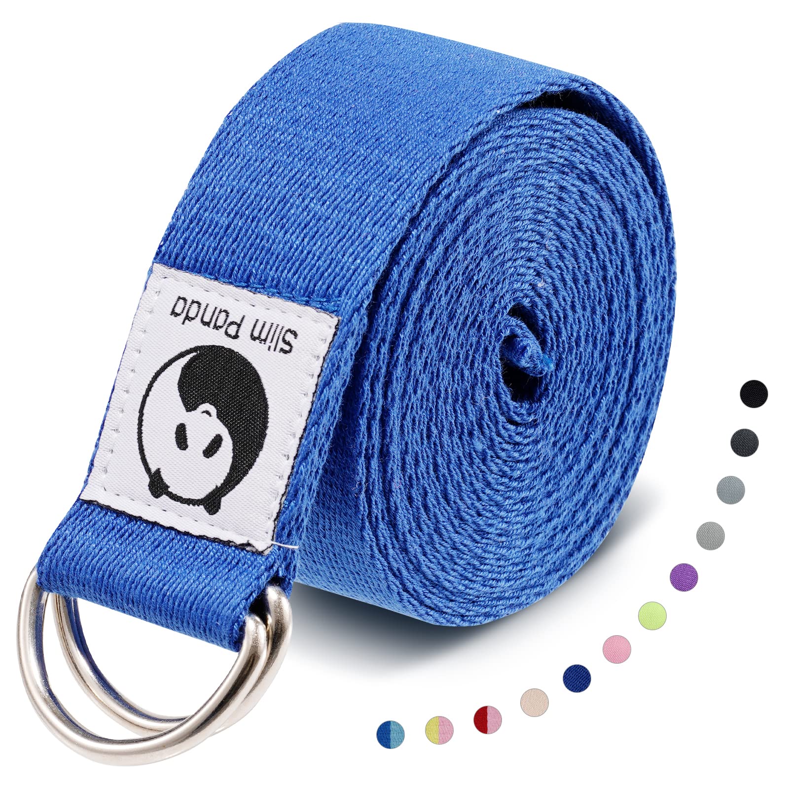Slim Panda Yogagurt aus Baumwolle - Praktisches Zubehör für Dehnen und Fitness, Band Mit Schiebeschnalle aus Metall für Anfänger & Fortgeschrittene, Mehrere Farben (180/250cm)
