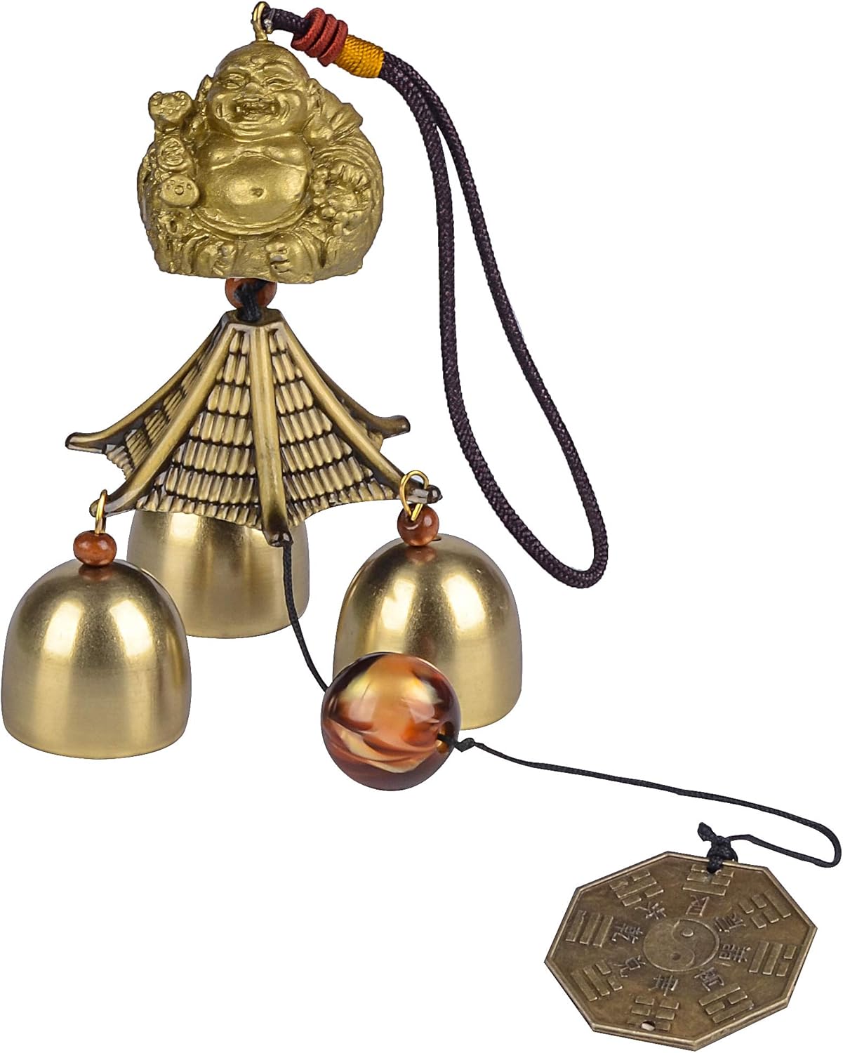 YODOOLTLY Lucky Wind Chime - Feng Shui Wind Chime Outdoor Lucky Charm with 3 Metal Bells Wind Bell for Garden Home Patio Yard (Buddha Coin)