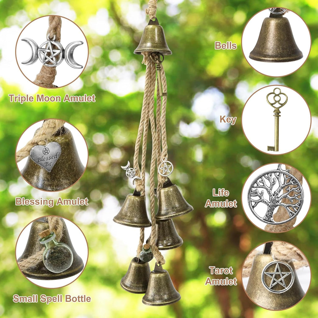 Witch Bells Wind Chime, Door Guard Charm, Boho Decoration for Garden, Altar, Porch - Negative Energy Extinguishing, Blessing Bell, 6 Bells (48 mm)