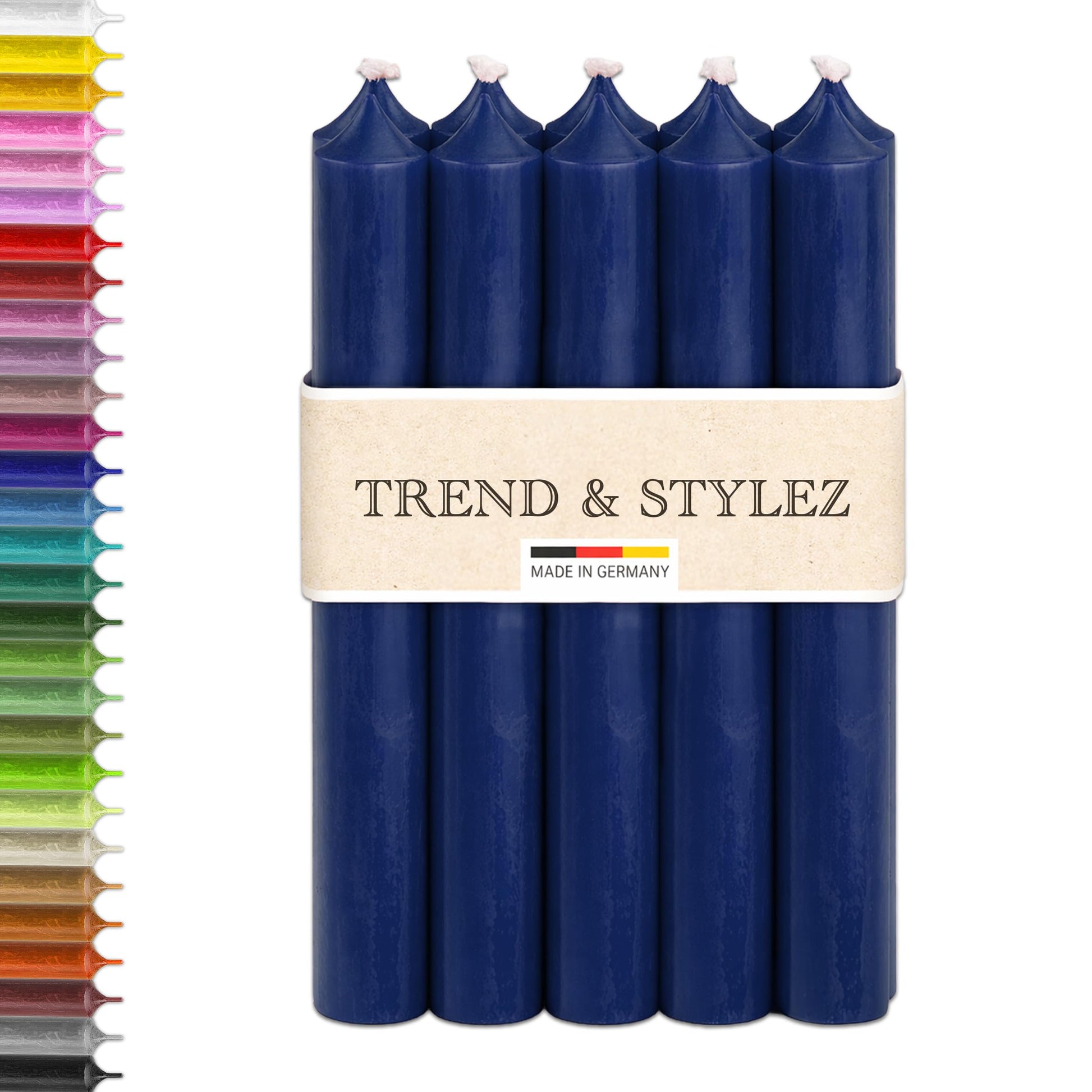 10 Spitzkerzen durchgefärbt (180x22mm) | RAL Stabkerzen mit 8h+ Brenndauer | Ohne Tropfen & Rußen | Tafelkerzen für Leuchter | Made in Germany (Schwarz)