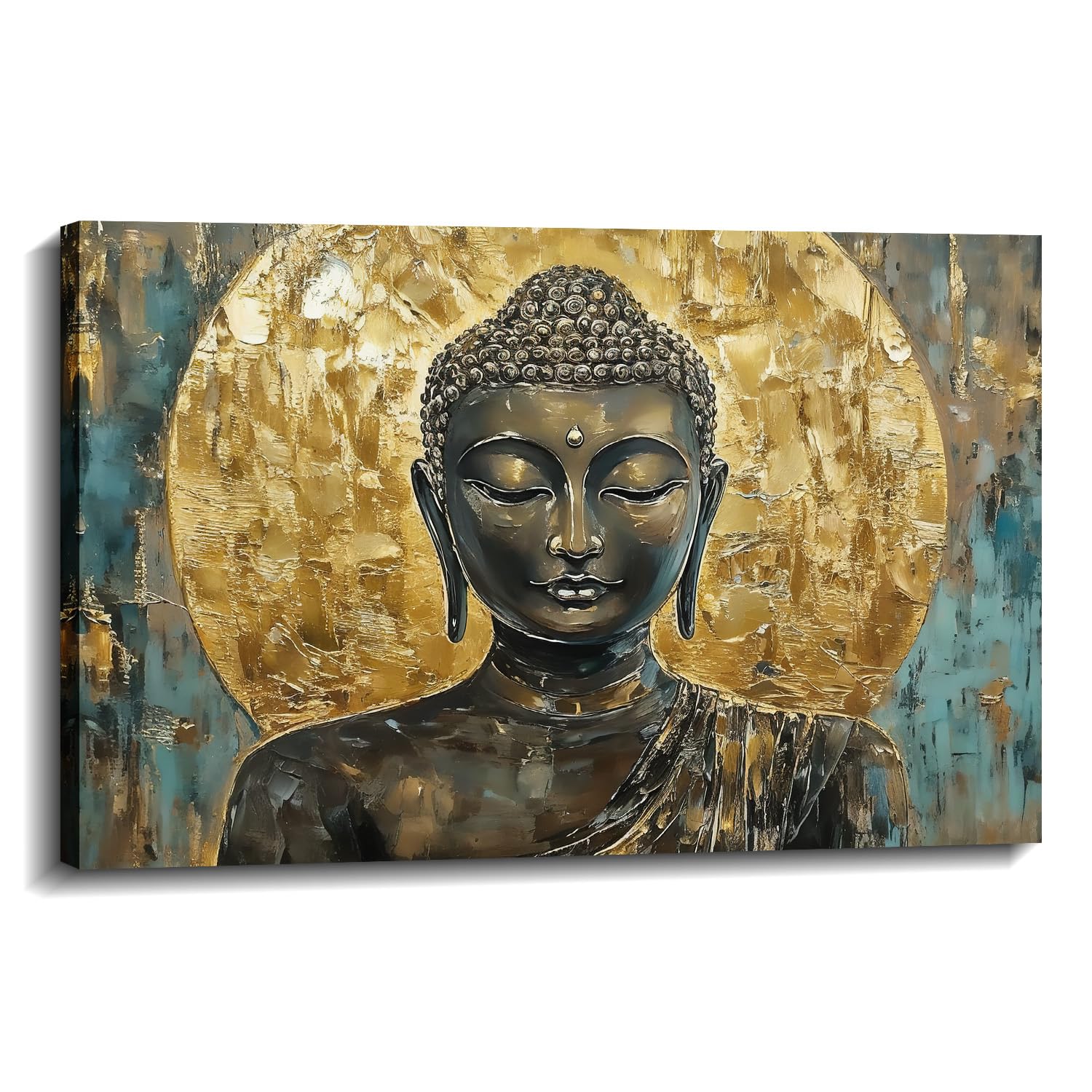 Buddha Canvas Wall Art Zen Wall Decor Blue Buddha Pictures Religious Painting Vintage Prints Meditation Art for Yoga Spa Spiritual Room Bathroom Home Decor Framed - 12.00"x18.00"