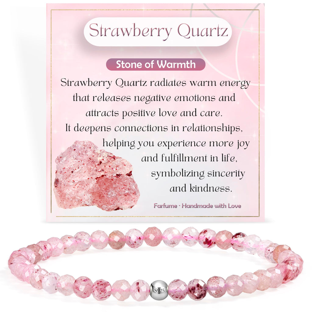 Farfume 4mm Edelstein Perlen Armband für Frauen, Kristall Silber 925 Naturstein Schmuck Elastisch Armbänder Damen, Chakra Spirituelle Charms Armbänder Valentinstag-Geschenke