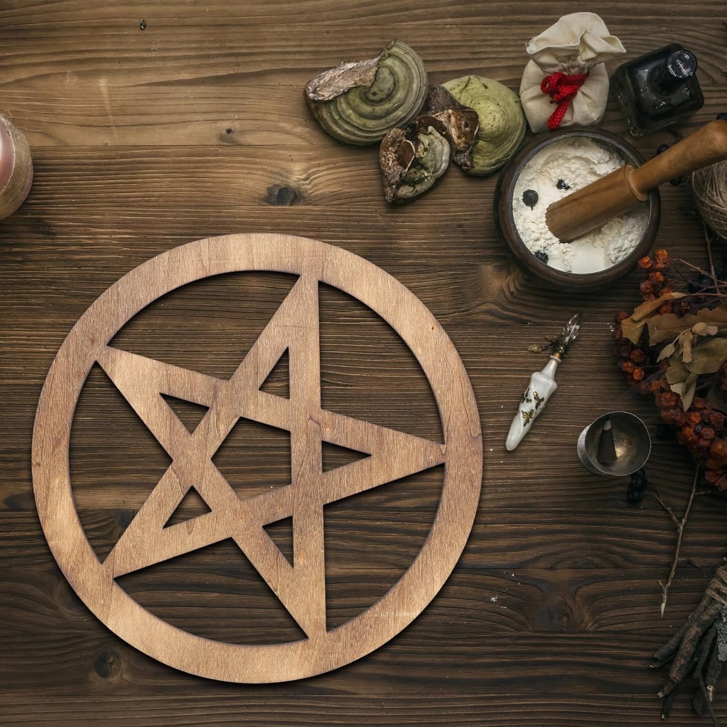 TOPBATHY Pentagram Wooden Wall Decoration Practical Altar Ornament Carved Decoration