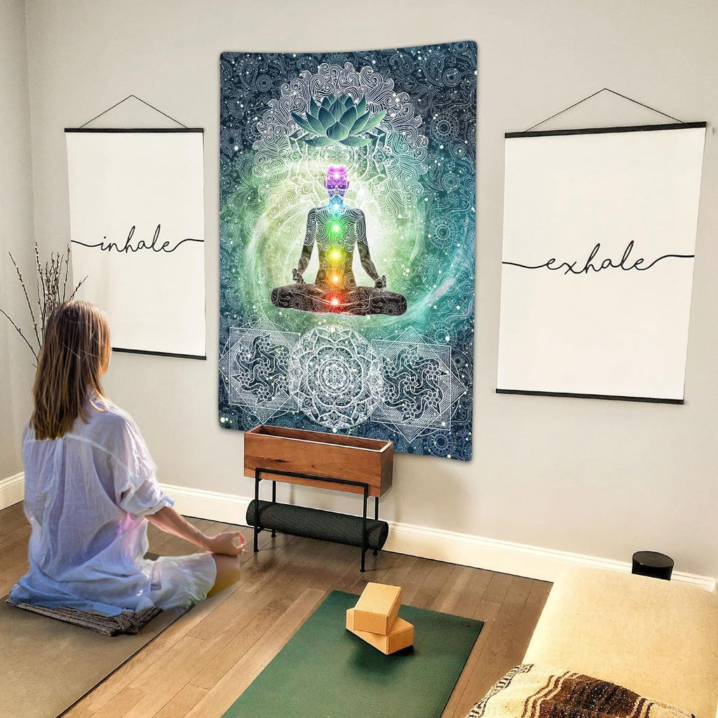 DYNH Chakra Tapestry, Seven Chakra Yoga Meditation Zen Decor Tapestry Wall Hanging for Bedroom, Hippie Lotus Spiritual Tapestries Poster Beach Blanket College Dorm Home (30L x 40W)