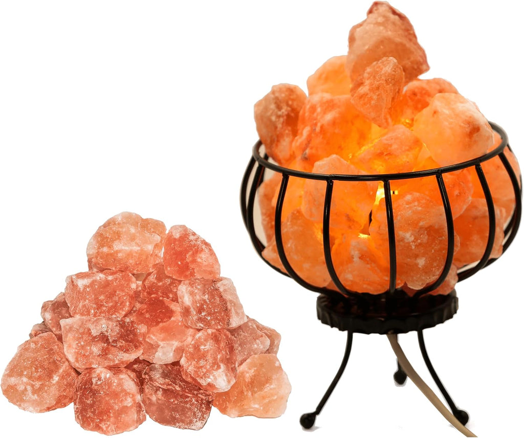 HAF Salt lamp metal basket / fire basket with salt chunks salt stones real natural salt from the mountain provides a nice feel-good atmosphere in the room thanks to its pleasant warm light