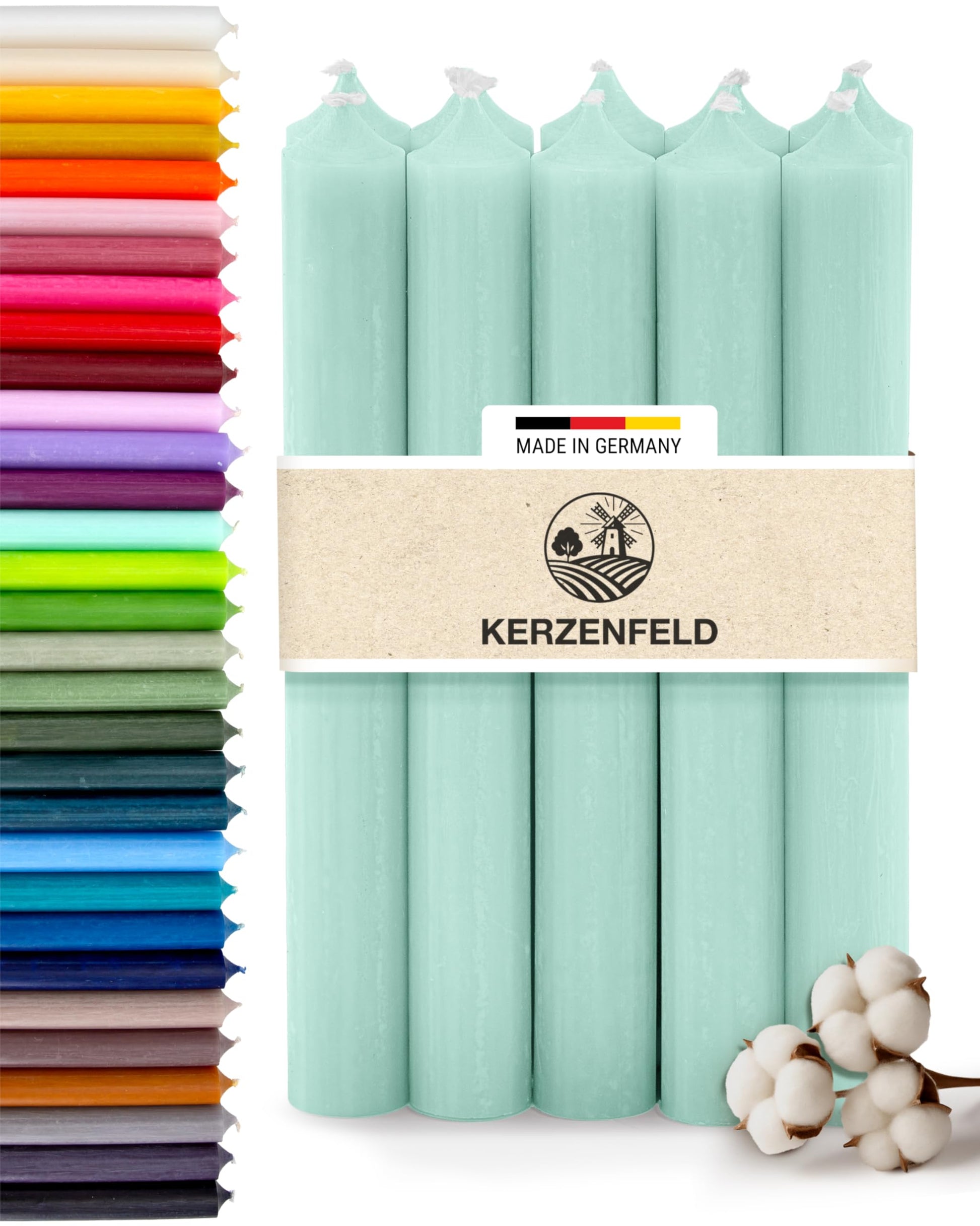 Stabkerzen Rot, 10 Stück, 180mm x 22mm, Durchgefärbte Spitzkerzen, 8+ Stunden Brenndauer, Made in Germany - Ohne Tropfen & Rußen - Unparfümierte und RAL-Zertifizierte Tafelkerzen