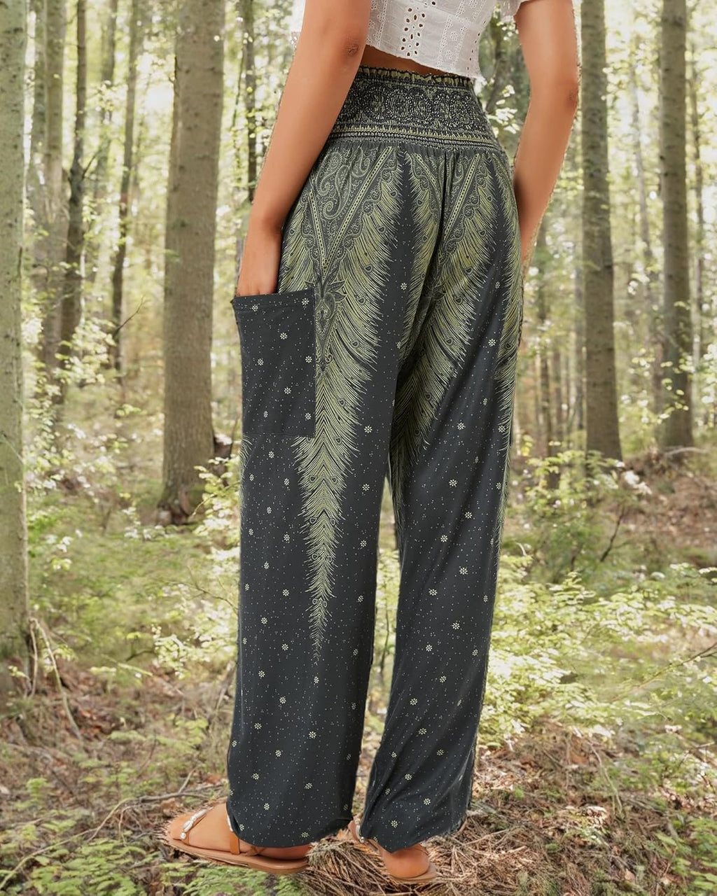 QIANXIZHAN Women's Harem Pants, High Waist Yoga Boho Trousers with Pockets