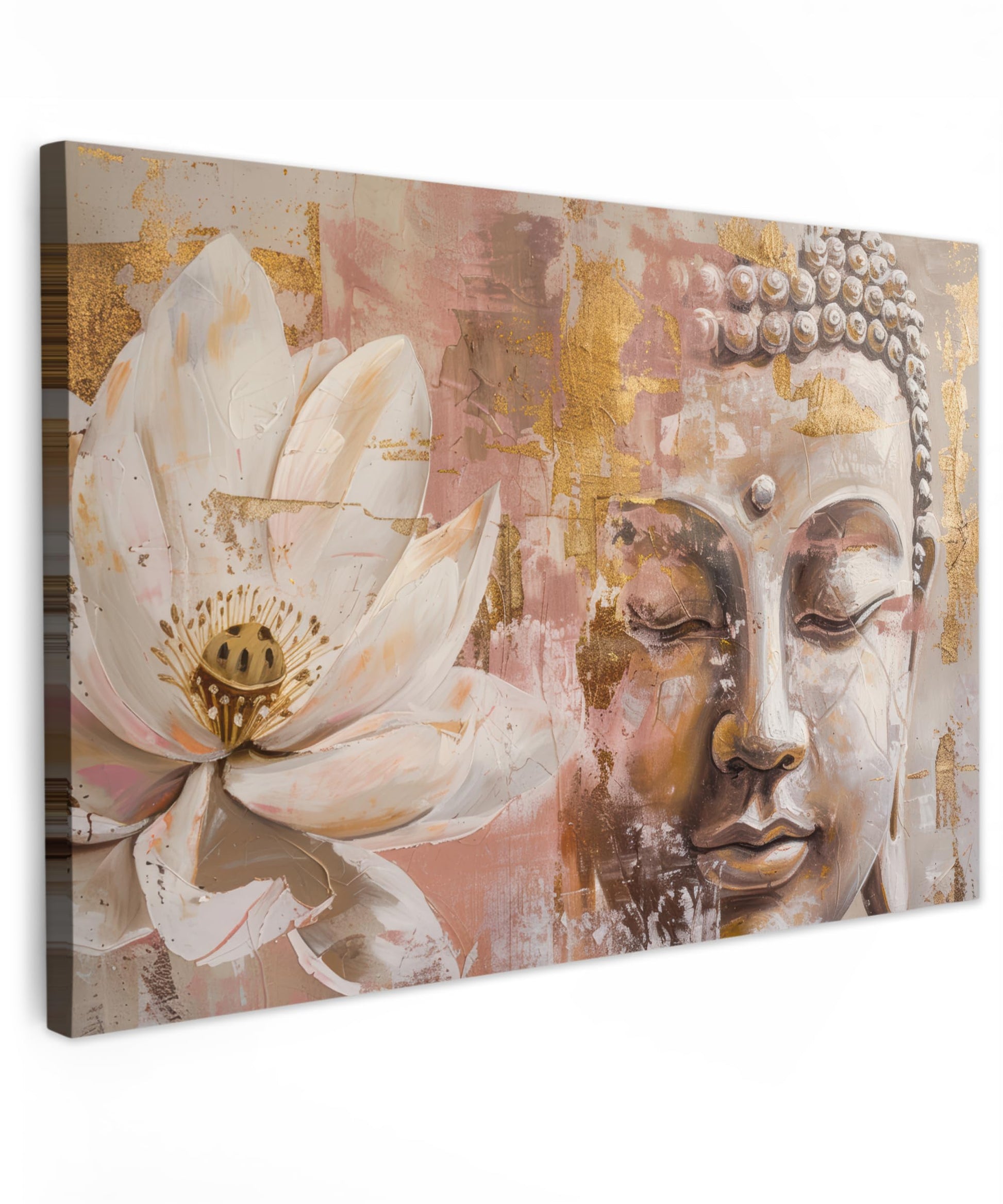 MuchoWow© Wall Pictures Large 120 x 80 cm XXL Bedroom Home Decoration Home Picture Living Room Photo Canvas Wall Pictures Canvas Wall Decor Buddha - Zen - Gold - Luxury - Spiritual
