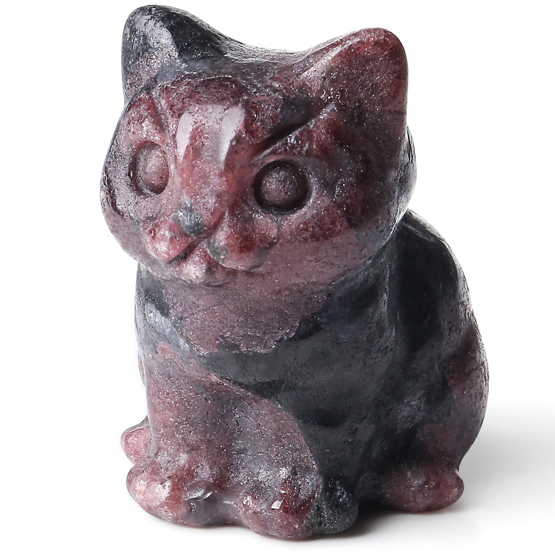 QINJIEJIE Dalmatian Jasper Cat Crystals Figurine Sleeping Cat Figure Statue Gemstones Sculpture Lucky Kitten Cute Decoration Men Women