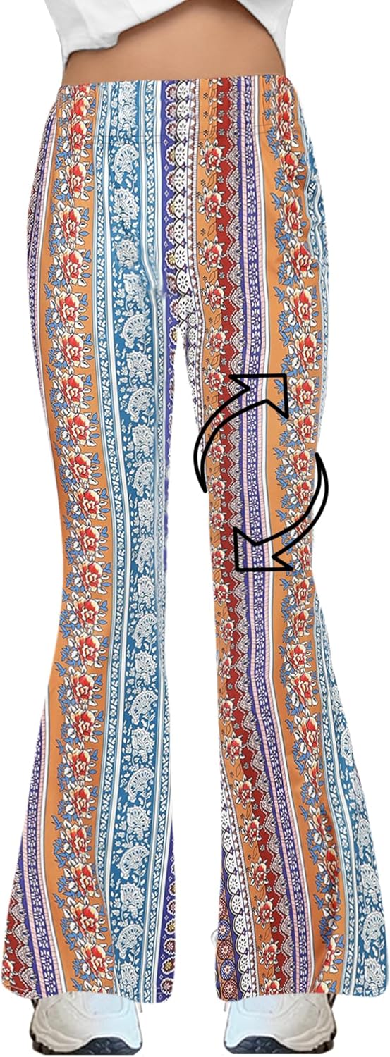WSPLYSPJY Women's Print Stretch Bell Bottom Flare Palazzo Pants Trousers