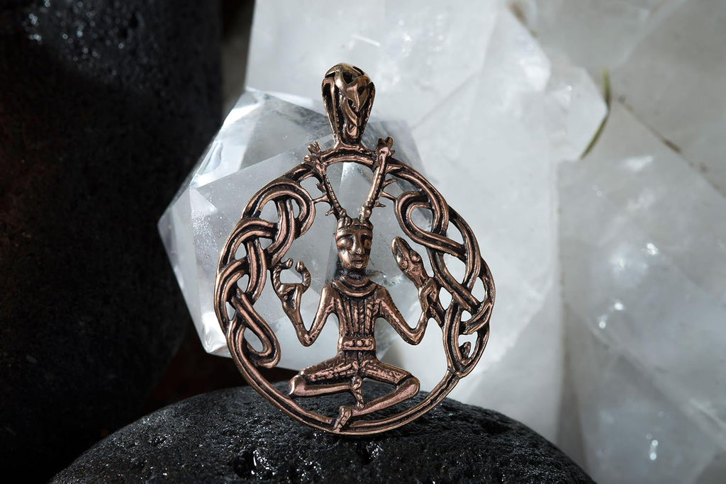 Windalf Celtic Jewellery Pendant Cernunnos 3.5 cm Celtic Forest God Bronze, Fabric jewellery bag