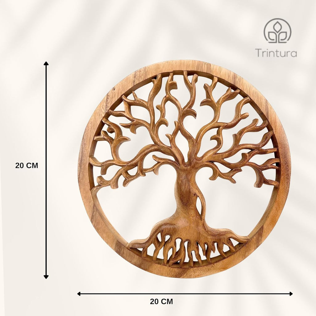 Trintura Lebensbaum Wanddeko Holz – 20 cm Baum des Lebens aus Akazienholz – Wikinger Deko, Wandbild Holz, Wandskulptur, Naturholz Deko, Tree of Life, Wandbild Geschenkidee