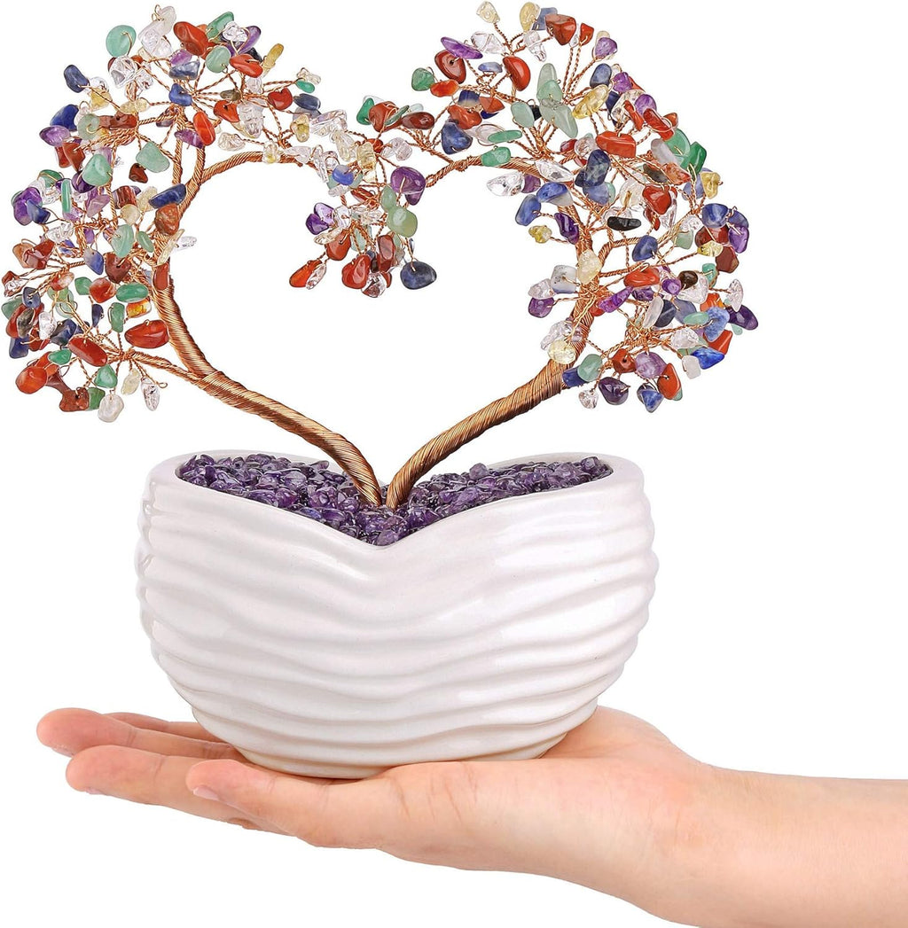 Jovivi 7 Chakra-Heilkristalle, Herz, Baum, Heilstein, Bonsai, für Hochzeitszeremonie, Reiki, Balancing Energie, Meditation, Feng Shui, Reichtum und Glück, Heim, Büro, Dekoration, 20 cm - 21 cm