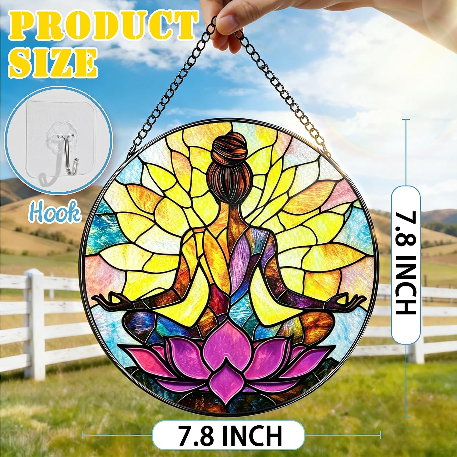 Stained Glass Window Hanging, 7.8 Inch Yoga Stained Glass Suncatcher, Boho Window Hanging Decor, Yoga Decor, Spiritual Healing Gift, Great Gift Ideas, Gifts for Women, Gifts for Christmas & Holiday