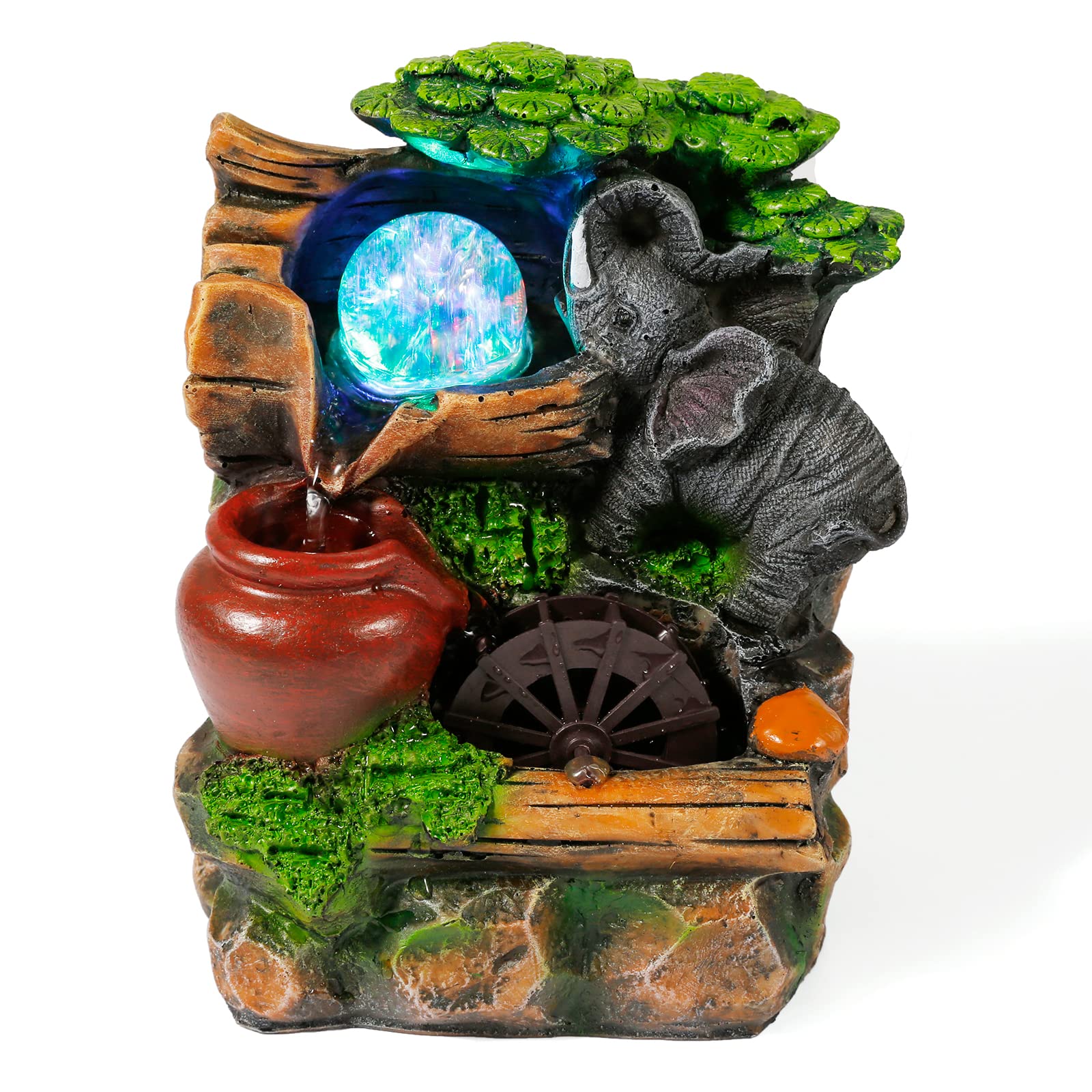 Dyna-Living White Light LED Indoor Fountain, Living Room Desk Fountain Decoration with Lighting, Resin, 23 x 17.5 x 27 cm
