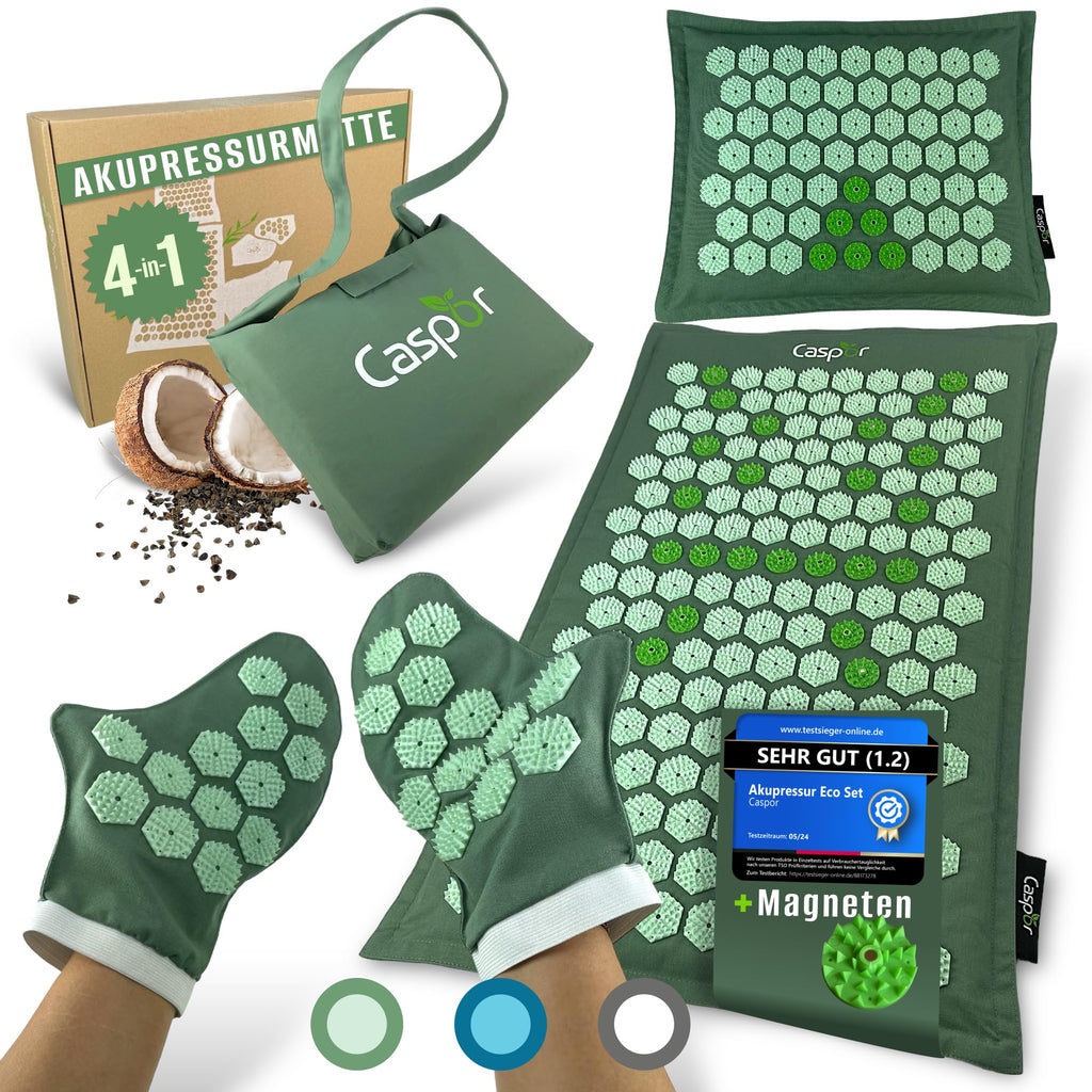 Akupressurmatte Set mit Kissen, Tasche, Massagehandschuhe, akupunktur matte, Entspannung geschenk, massagematte, akkupressmatte Hilfe bei Verspannungen, Rückenschmerzen - Caspor®