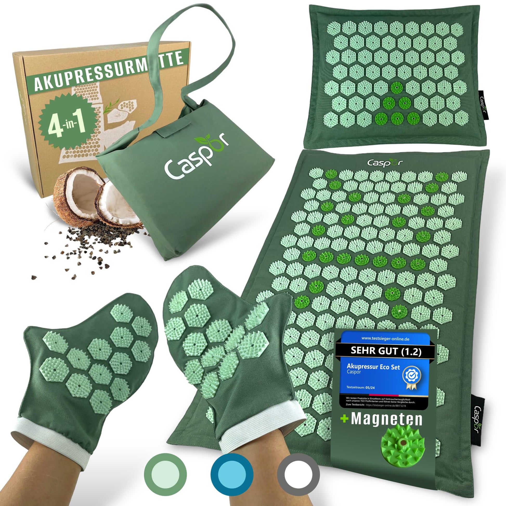 Akupressurmatte Set mit Kissen, Tasche, Massagehandschuhe, akupunktur matte, Entspannung geschenk, massagematte, akkupressmatte Hilfe bei Verspannungen, Rückenschmerzen - Caspor®