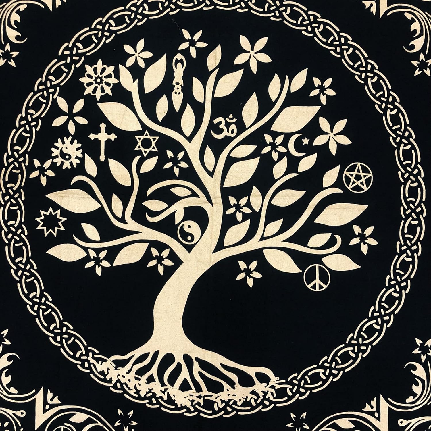 THE ART BOX Altar Cloth Tarot Cards Napkins Witchcraft Accessories Black Gold Tablecloth Square Spiritual Heavenly Cloth with Fringes, Tree of Life, 18 x 18 Inches