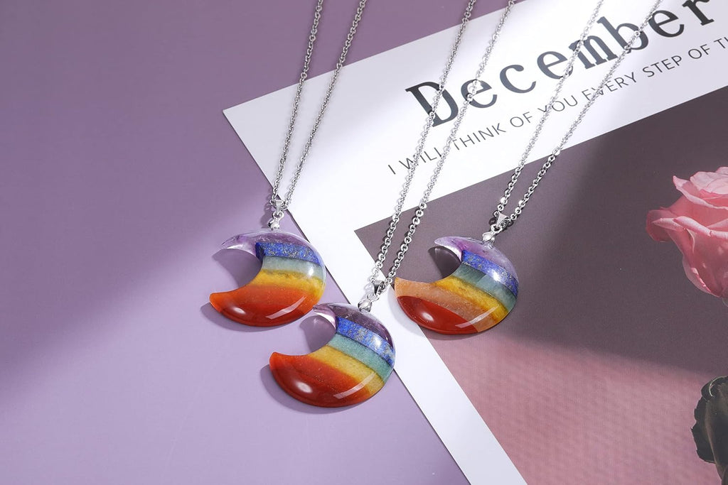 JSDDE 7 Chakra Anhänger Halskette Heilstein Mond Anhänger Kette Amulett Anhänger Reiki Glücksbringer Schmuck