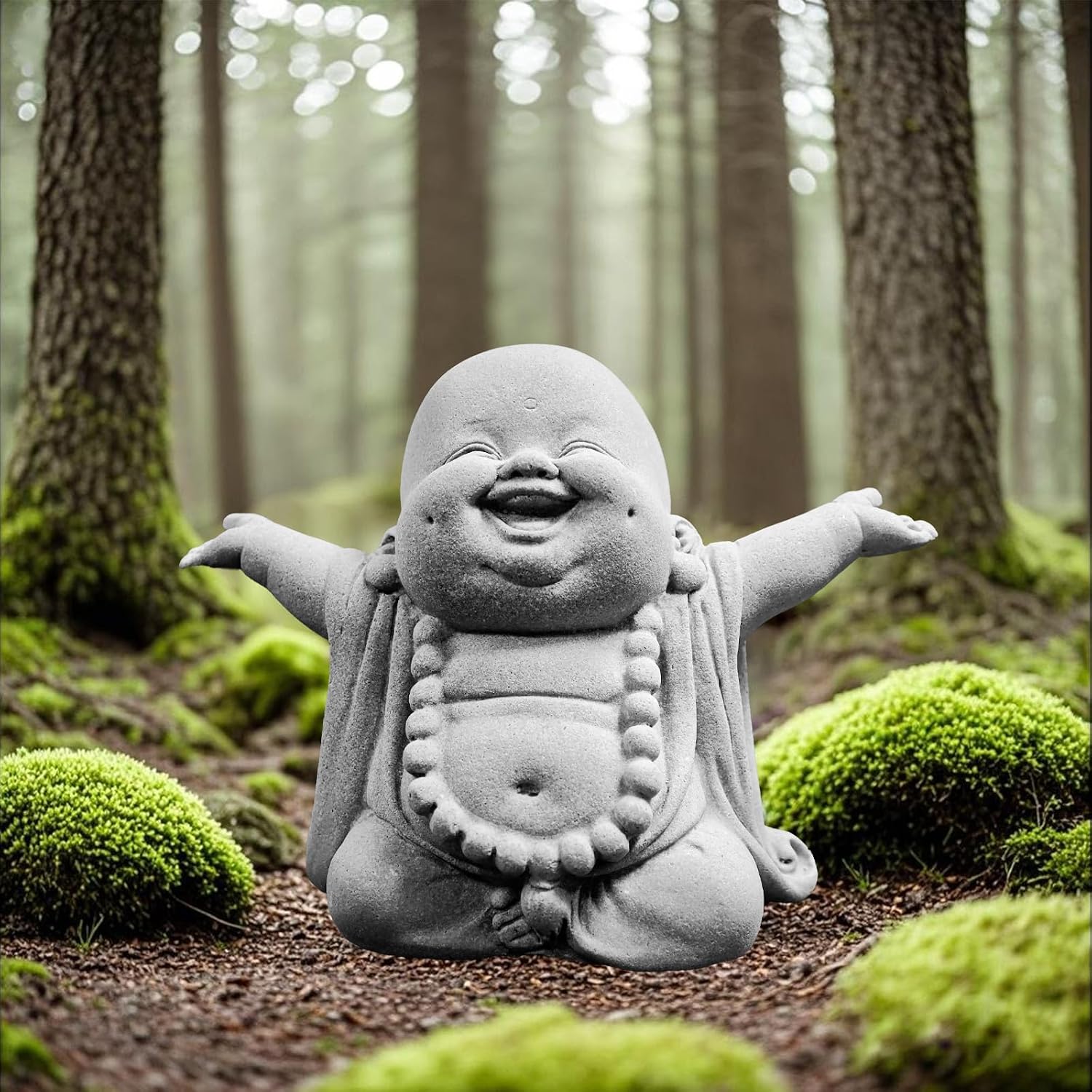 Laughing Buddha Statue,Zen Monk Praying Statue Sculptures Ornament for Garden,Outdoor,Wealth,Good Luck, Indoor,Mini Buddha Fish Tank Decoration