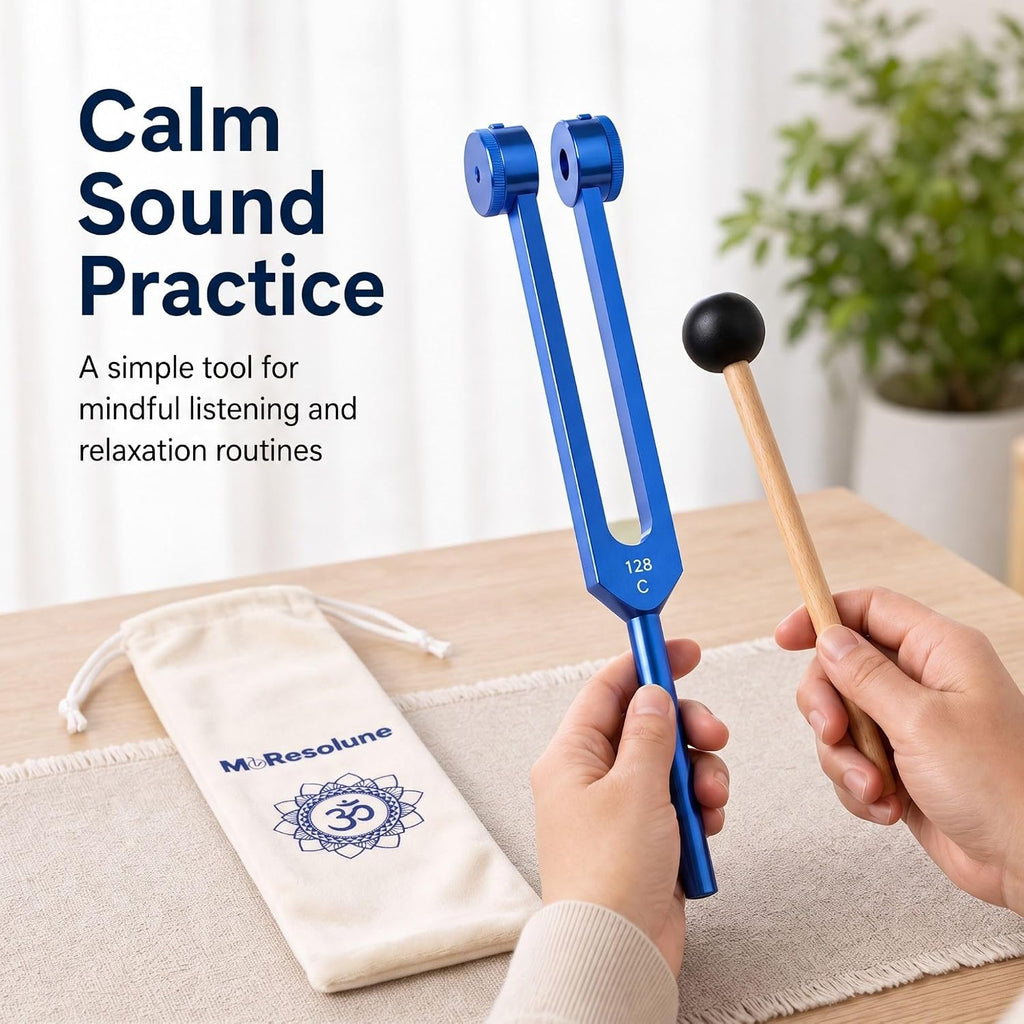 128 hz Tuning Fork for Healing Blue Meditation Tools | 128 hertz Tone Therapy Healing Instrument Diapason Chakra Sound Therapy Products Weighted Tuning Fork for Mindfulness