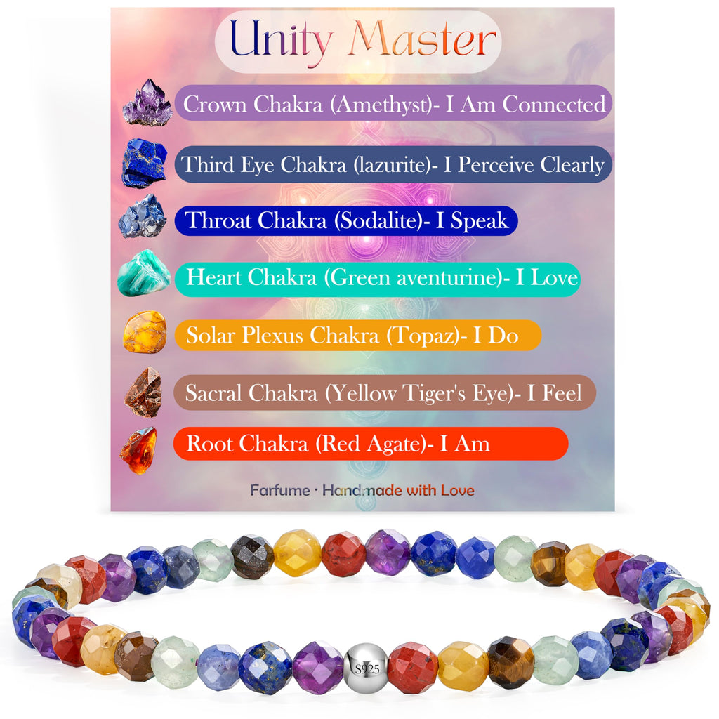 Farfume 4mm Edelstein Perlen Armband für Frauen, Kristall Silber 925 Naturstein Schmuck Elastisch Armbänder Damen, Chakra Spirituelle Charms Armbänder Valentinstag-Geschenke